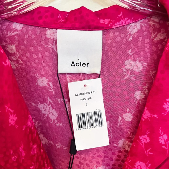Acler Evanston Hot Pink Floral Dot Print Draped Satin Designer Mini Dress 2 NWT - Picture 11 of 14